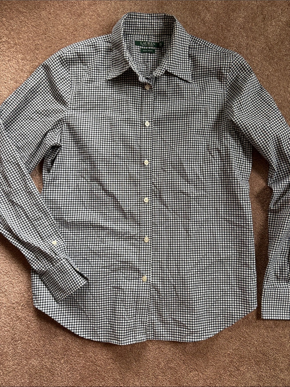 Lauren Ralph Lauren Women’s gingham print long sleeve office shirt medium EUC